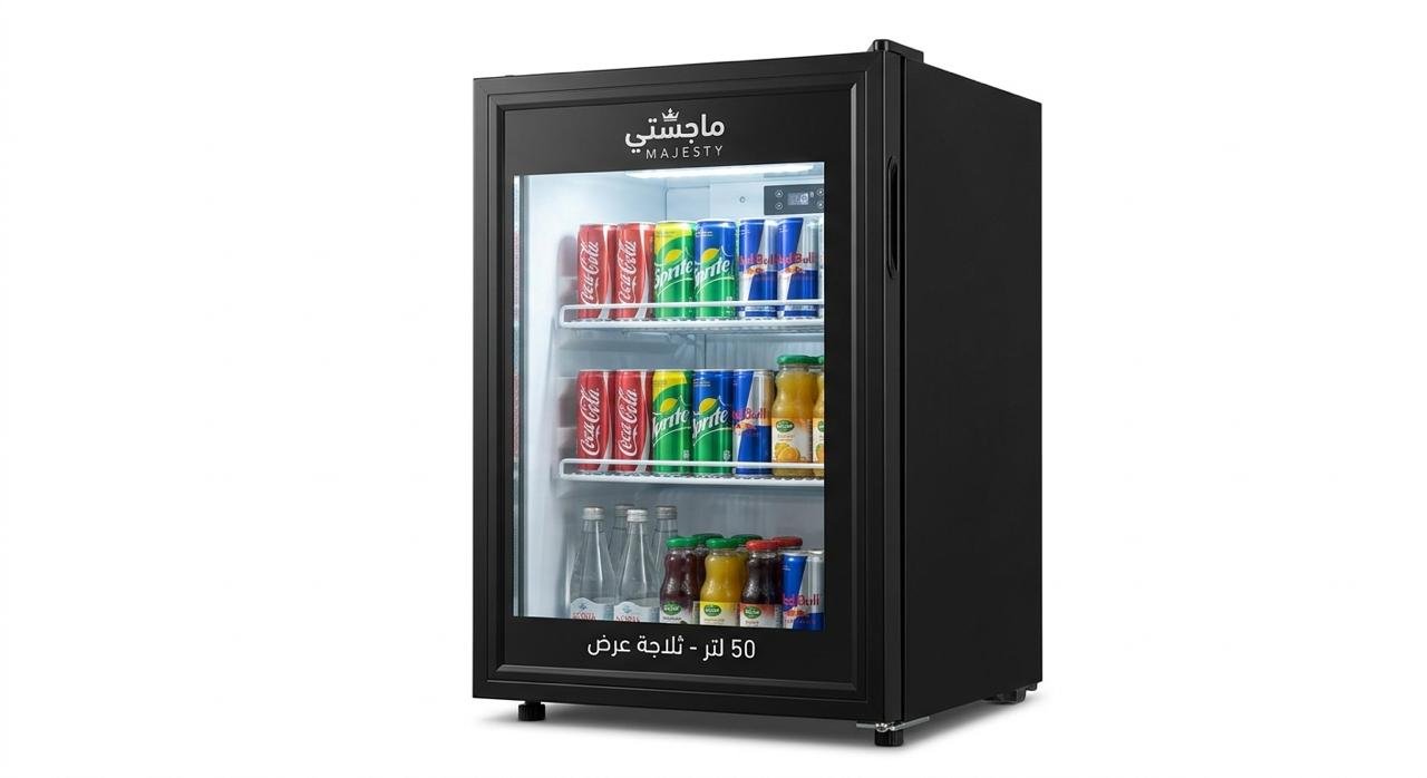 ثلاجه ماجستي عرض زجاج ٥٠لتر باب واحد اسود